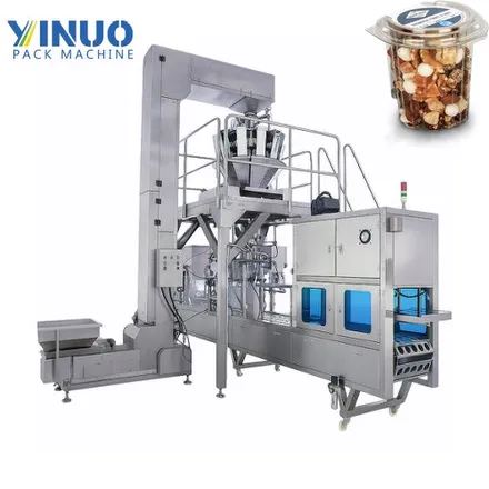 Automatic Nut Cup Filling and Sealing Machine with Multihead Weigher | High-Speed Nut Packaging Line
